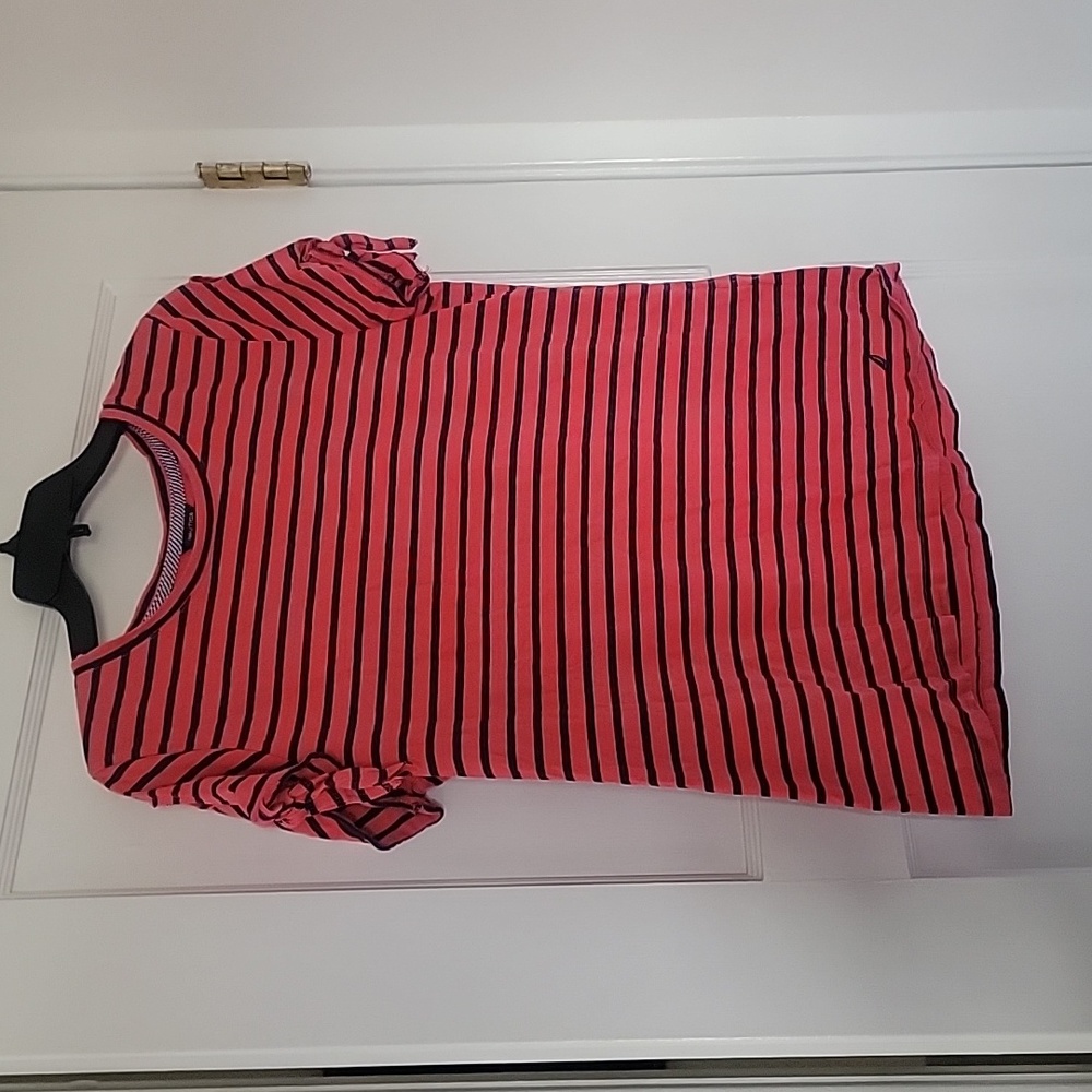 Coral and navy blue stripped blouse (size L)